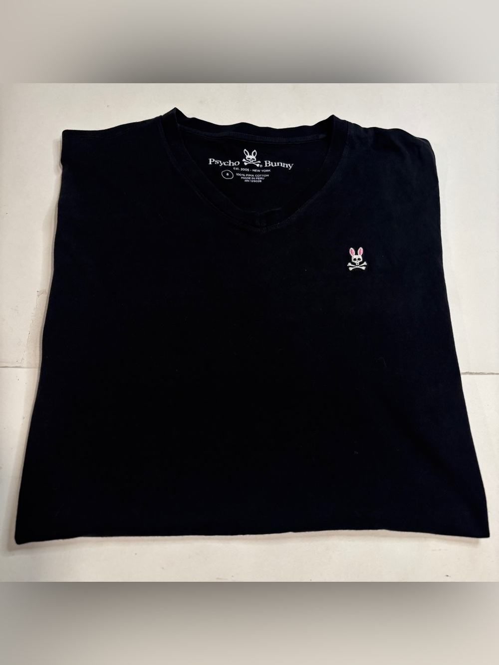 Psycho Bunny Pima Cotton T-Shirt Mens 8 XL Black V-Neck Casual Short Sleeve Tee